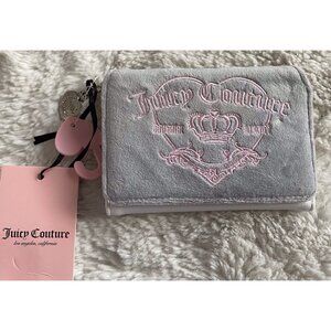 JUICY COUTURE GIRLIE ROYALTY Double Sided Trifold Wallet Dove Grey Pink NEW